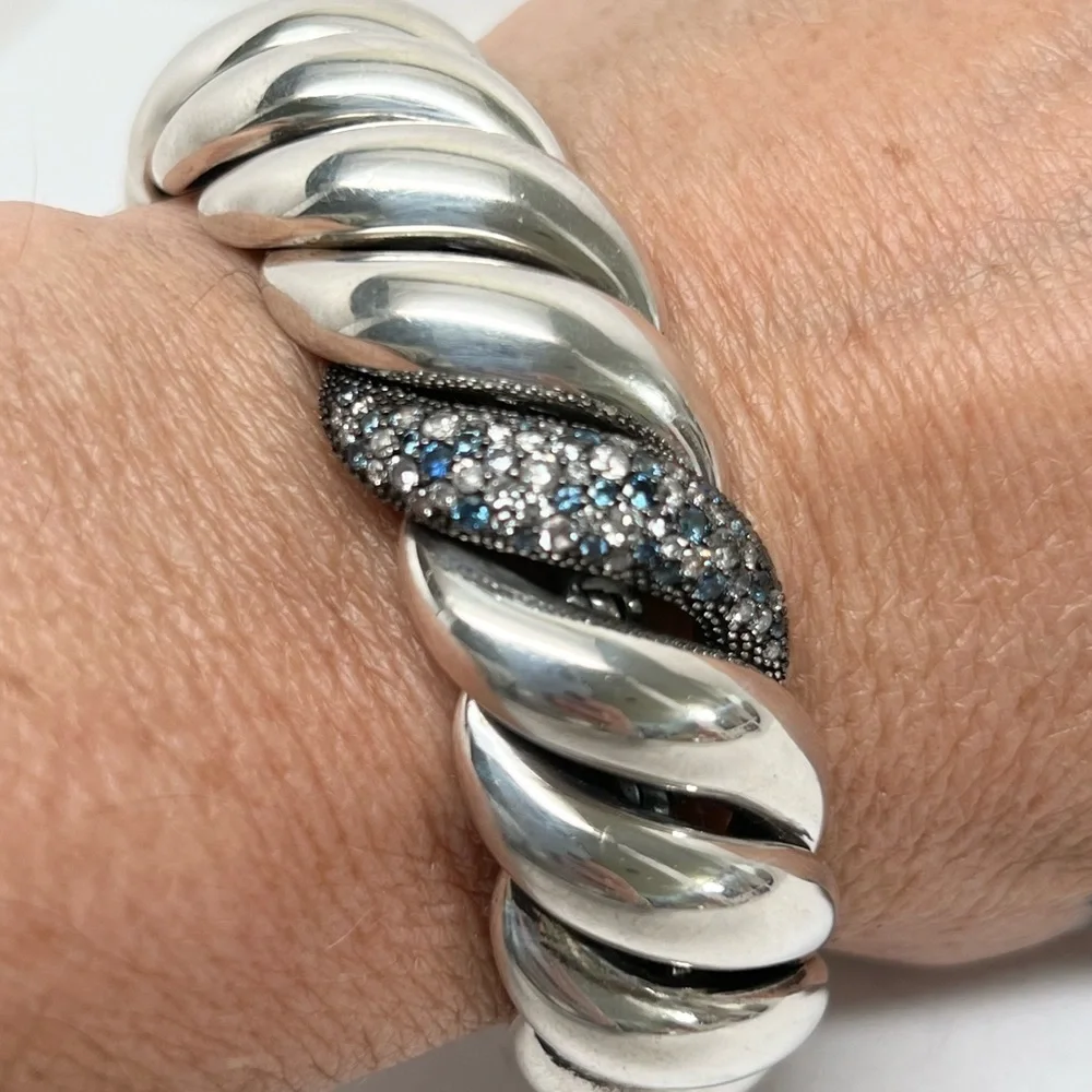 David Yurman Sculpted Hampton Cable Bracelet w/Diamonds, Sapphires & Tanzanites